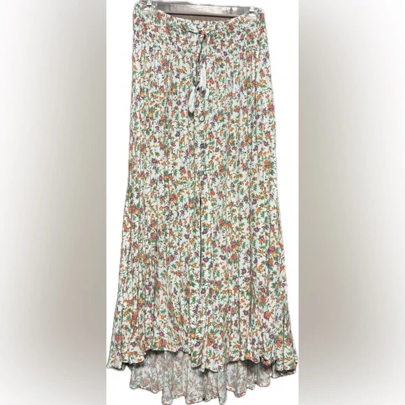 Cynthia Rowley Bohemian Floral Button Front Maxi Skirt Size Large W13”-19” - Picture 2 of 6